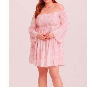 Torrid Pink Tie Dye Off Shoulder Smocked Challis  Bell‎ Sleeve Dress Size 1X